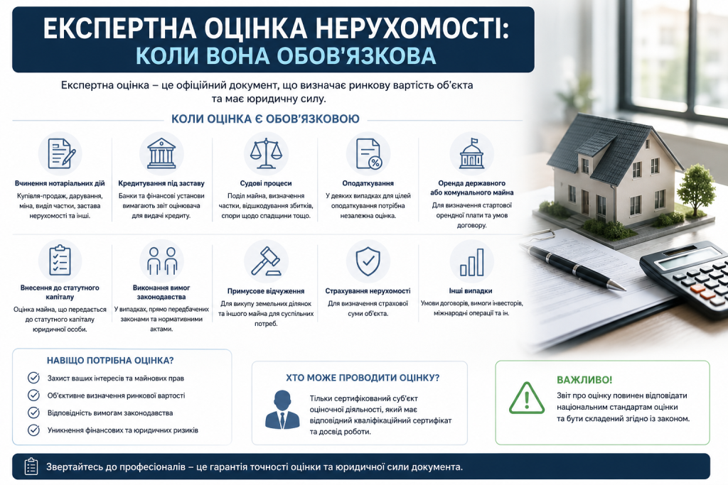 Інфографіка про випадки, коли потрібна експертна оцінка нерухомості