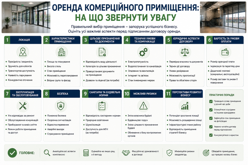 Інфографіка з порадами щодо оренди комерційного приміщення